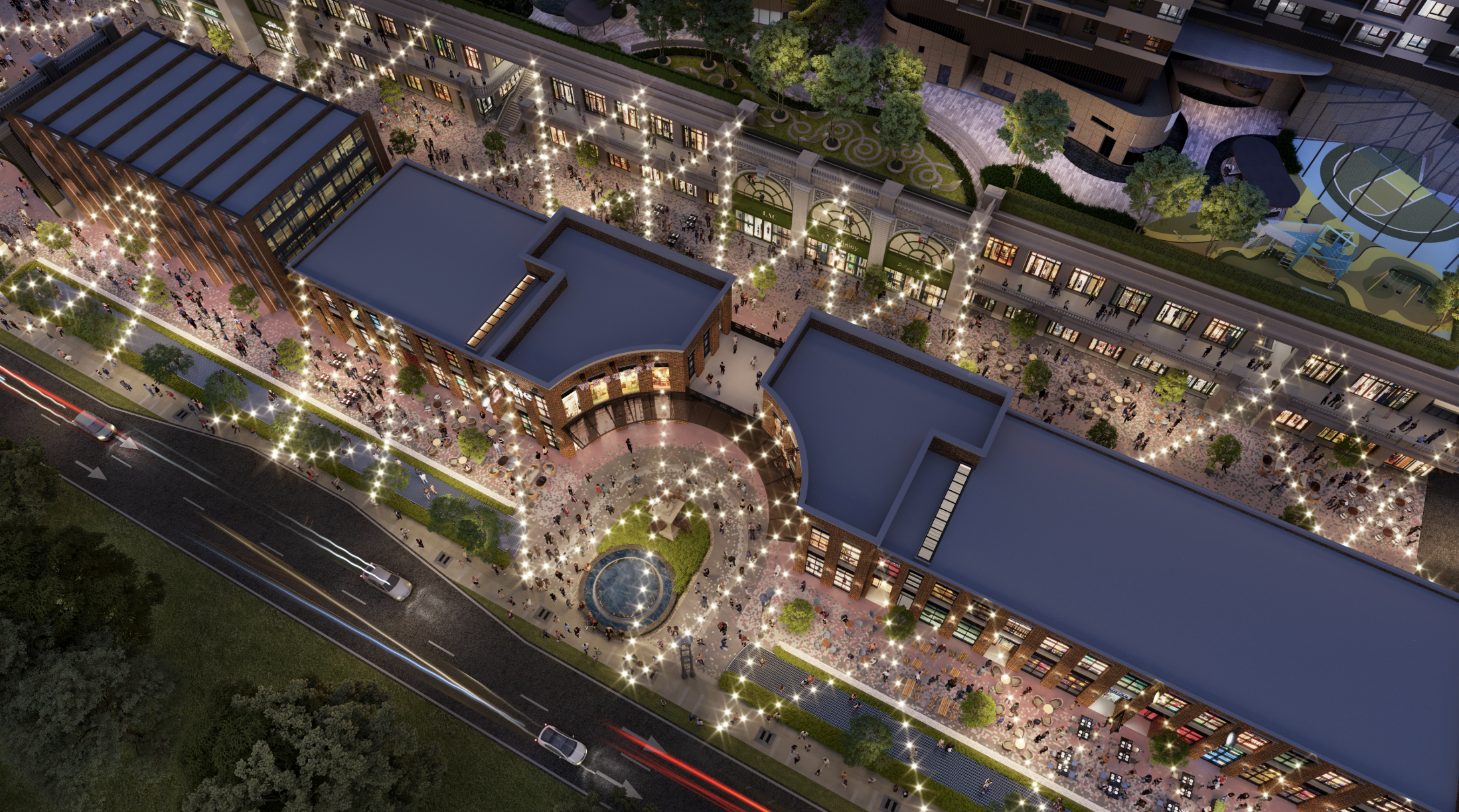 Aerial view of Trader's Market at Central Park Damansara showing the market street within the township